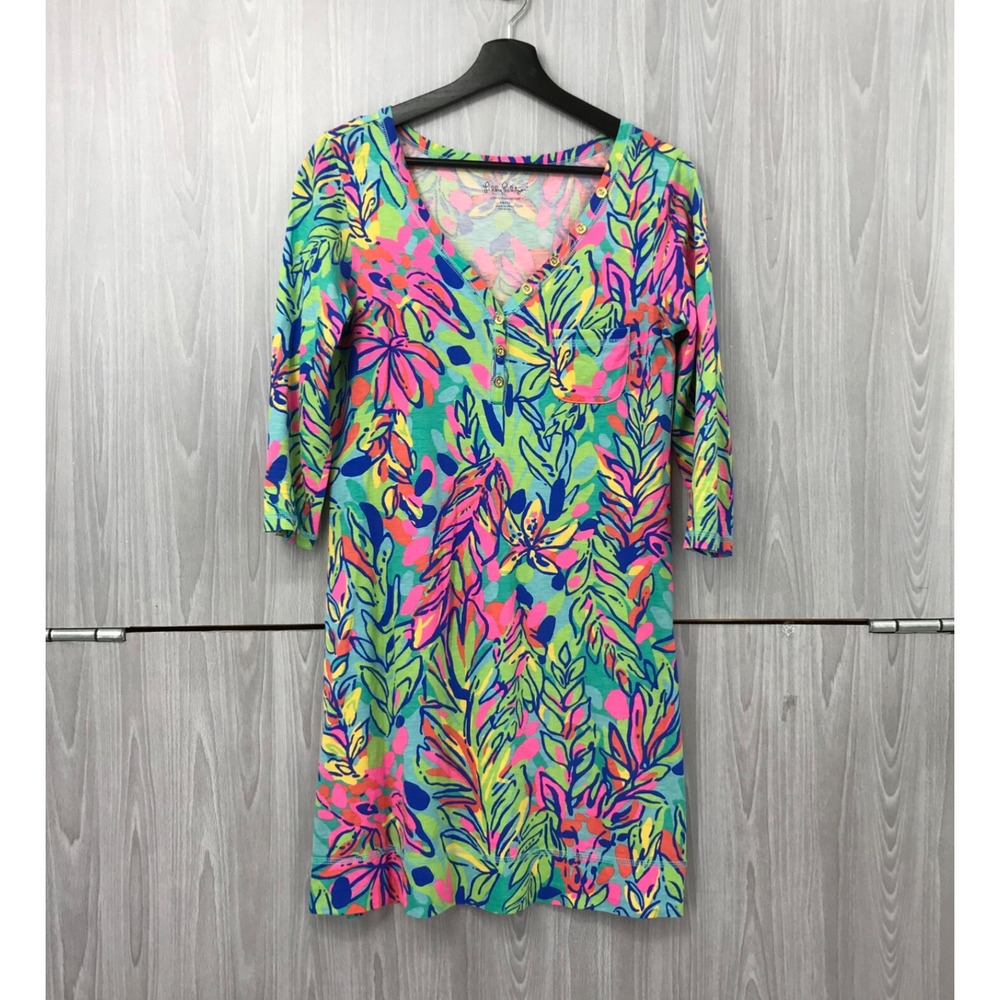 Lilly Pulitzer‎ Multi Hot Spot Palmetto Mini Dress Small V Neck 100% Pima Cotton
